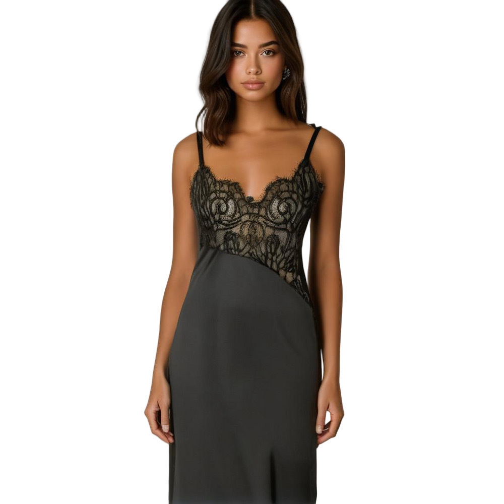 Vintage Black Lace Slip Dress Small Coquette Nightgown Lingerie Romantic USA